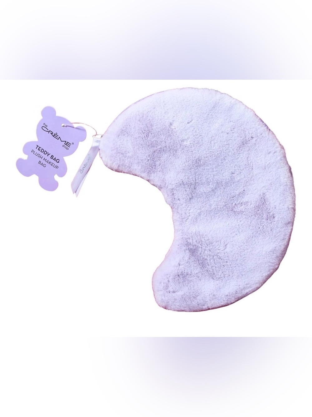 Super cute The Crème Shop Teddy Bag Plush Makeup Bag in a soft pastel lavender